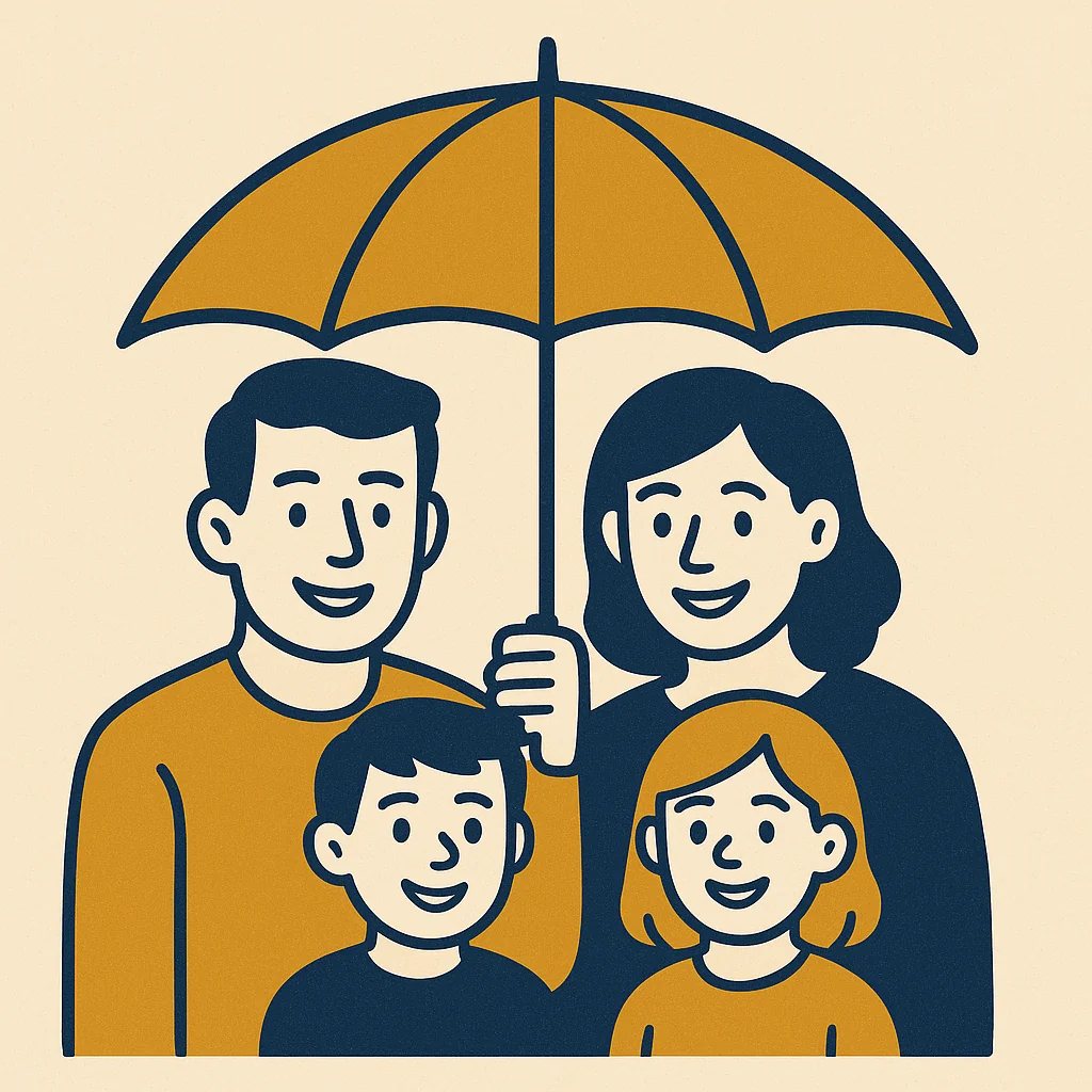 Illustration : famille sous une protection symbolique